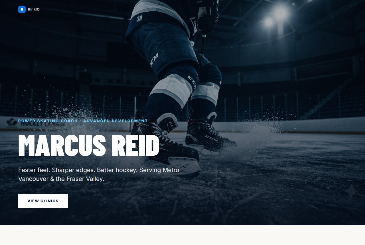 Example RinkIQ coach site — Marcus Reid, Reid Power Skating